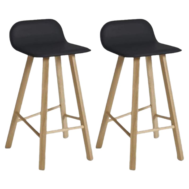 Set of 2, Tria Stool, Low Back, Leather Black by Colé Italia For Sale