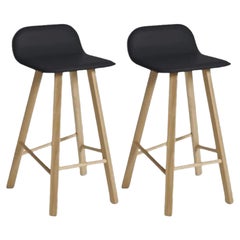 Set of 2, Tria Stool, Low Back, Leather Black by Colé Italia