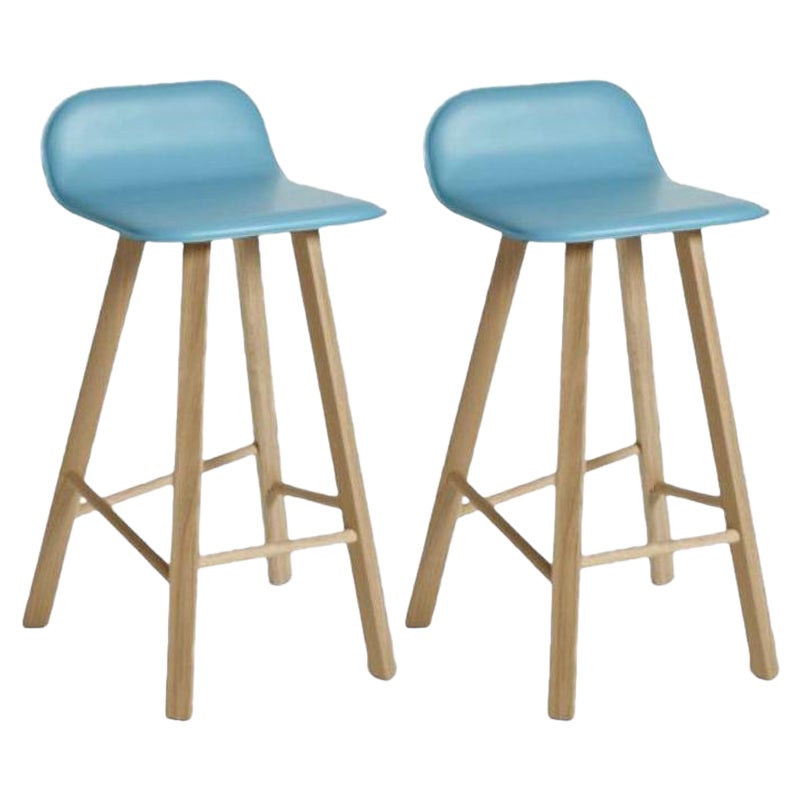 Set of 2, Tria Stool, Low Back, Leather Azul by Colé Italia For Sale