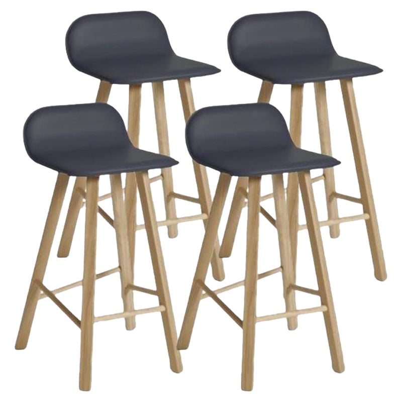 Set of 4, Tria Stool, Low Back, Leather Antrazite by Colé Italia For Sale