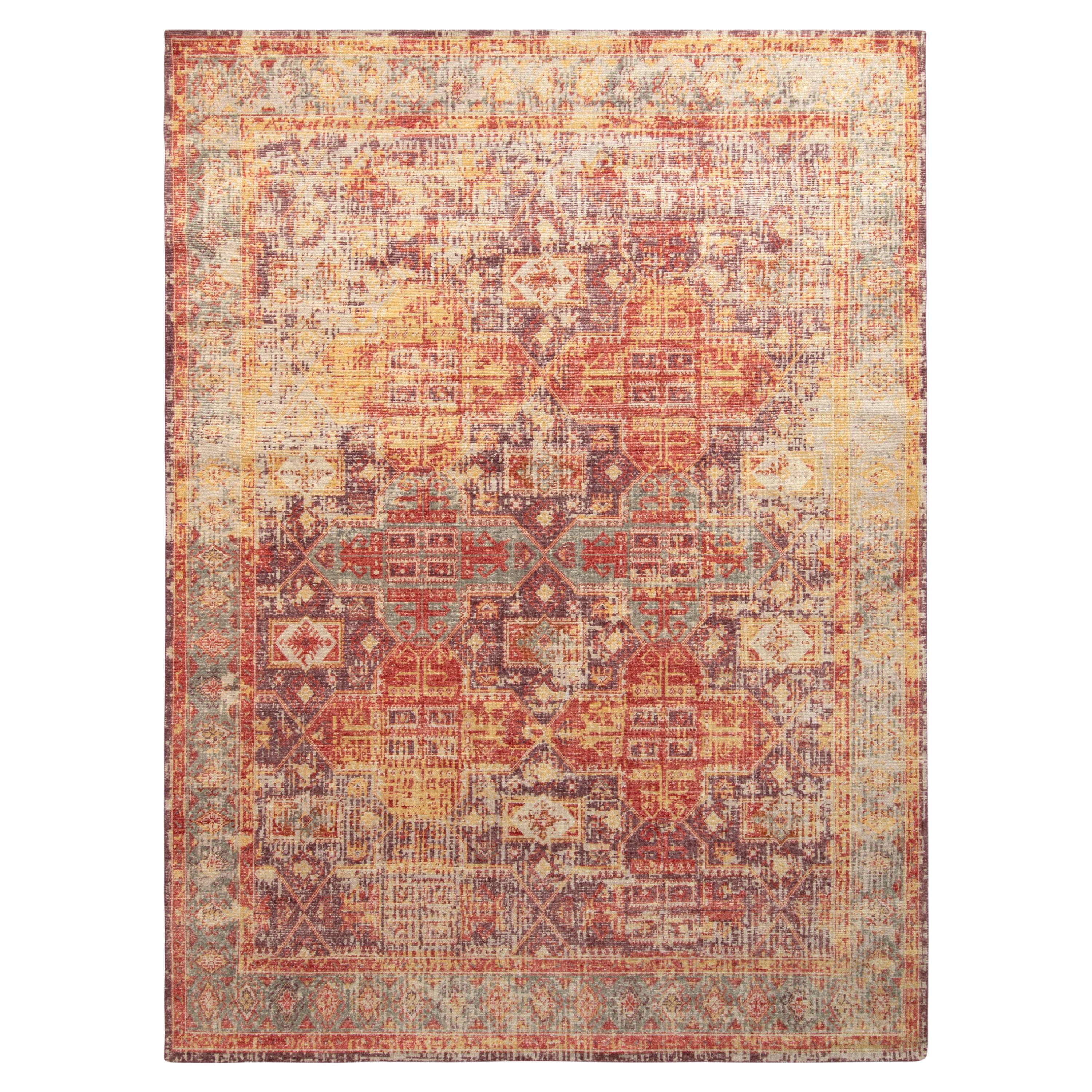 Rug & Kilim’s Distressed Style Transitional Rug in Red, Purple Geometric Pattern