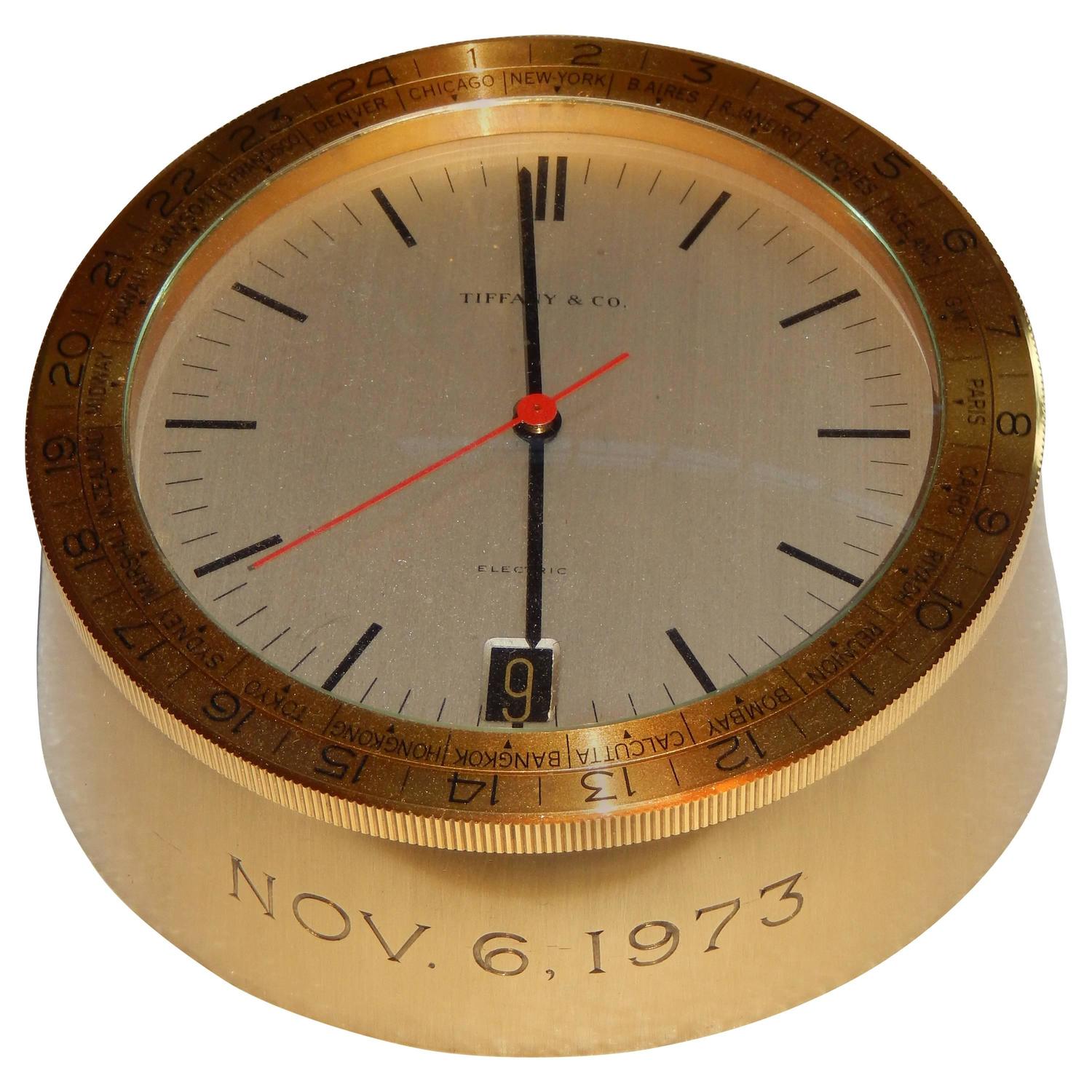 Solid Brass Tiffany International Desk Clock For Sale at 1stdibs