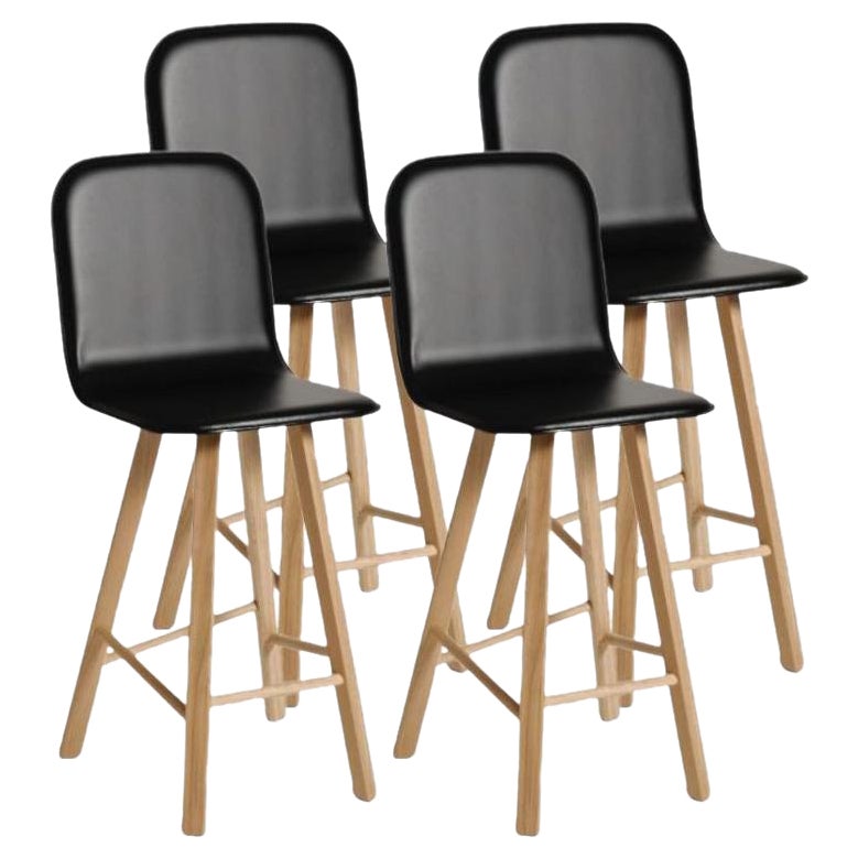 Set of 4, Tria Stool, High Back, Black Leather by Colé Italia For Sale