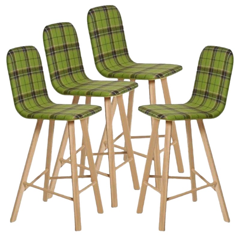 Set of 4, Tria Stool, High Back, Upholstered Nord Wool, Green by Colé Italia For Sale