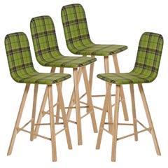 Set of 4, Tria Stool, High Back, Upholstered Nord Wool, Green by Colé Italia