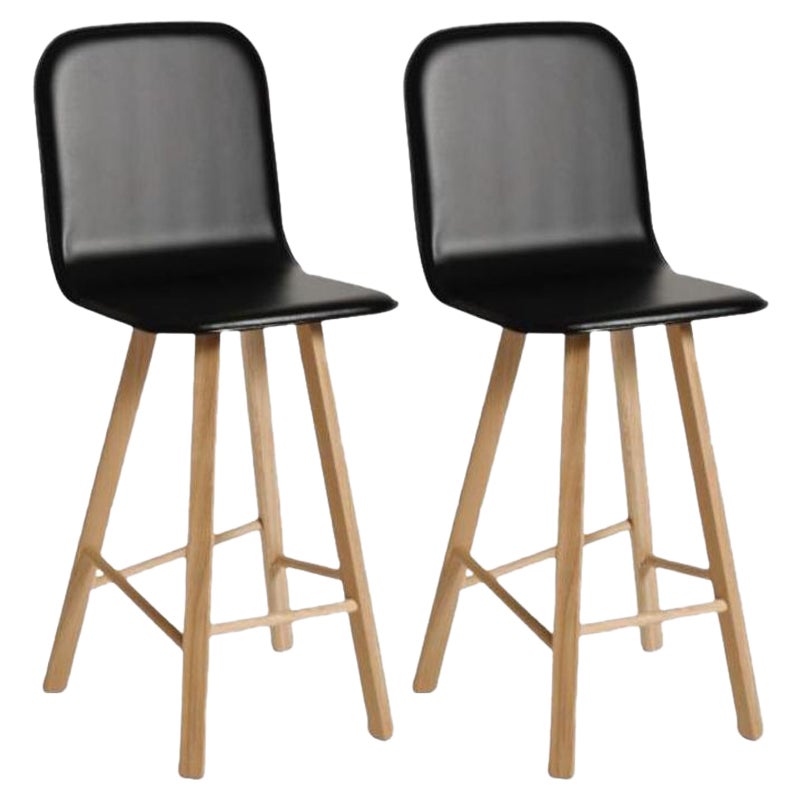 Set of 2, Tria Stool, High Back, Black Leather by Colé Italia For Sale