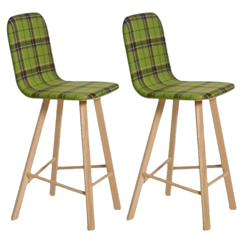 Set of 2, Tria Stool, High Back, Upholstered Nord Wool, Green by Colé Italia For Sale