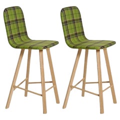Set of 2, Tria Stool, High Back, Upholstered Nord Wool, Green by Colé Italia