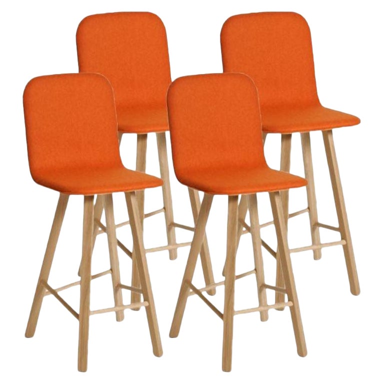 Set of 4, Tria Stool, High Back, Upholstered Wool, Orange by Colé Italia