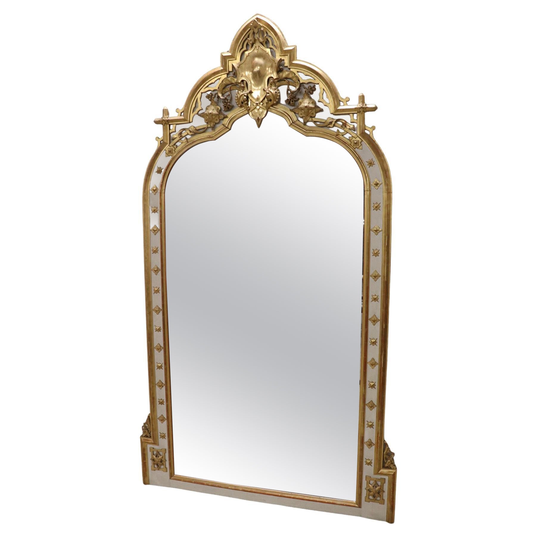 Lacquered and Gilded Wood Antique Large Wall Mirror For Sale