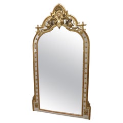 Lacquered and Gilded Wood Antique Large Wall Mirror