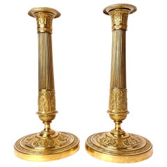 Pair Gilt Bronze Candlesticks Signed by Mene from 1830s