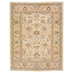 21st Century Sultanabad Beige Handmade Persian Wool Rug with Floral Motif