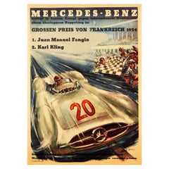 Original Vintage Motor Sport Cartel Publicitario Mercedes Benz Gran Premio de Francia