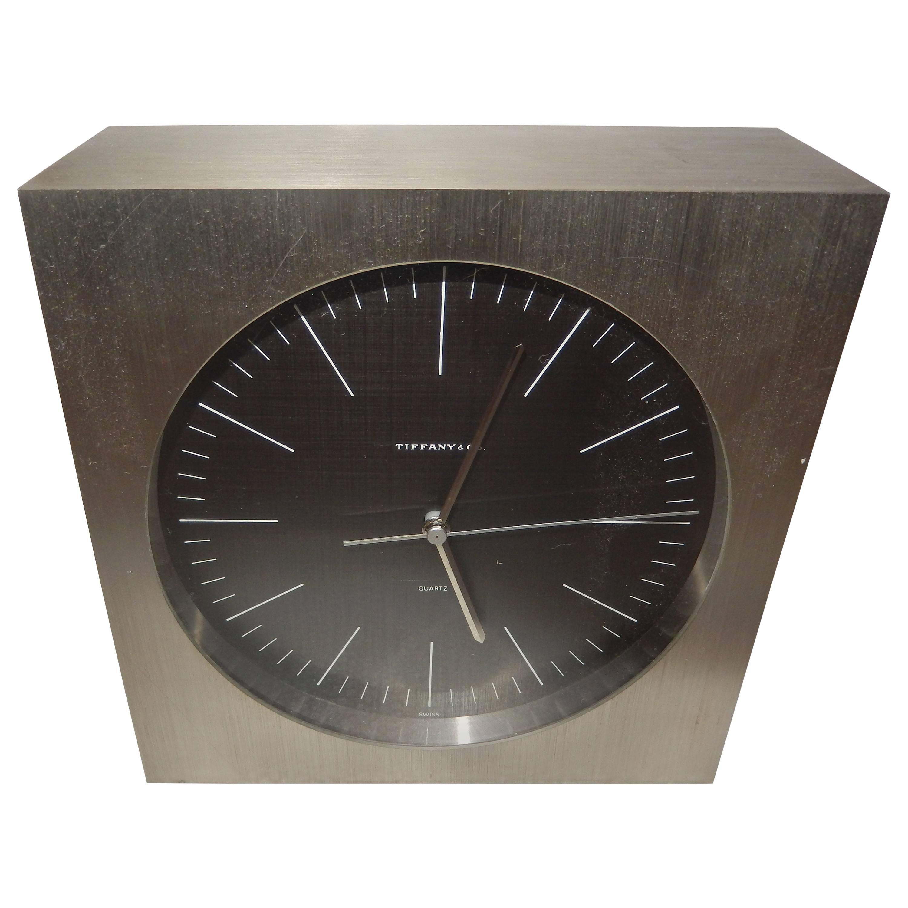 Tiffany Mid-Century Steel Case Desk Clock