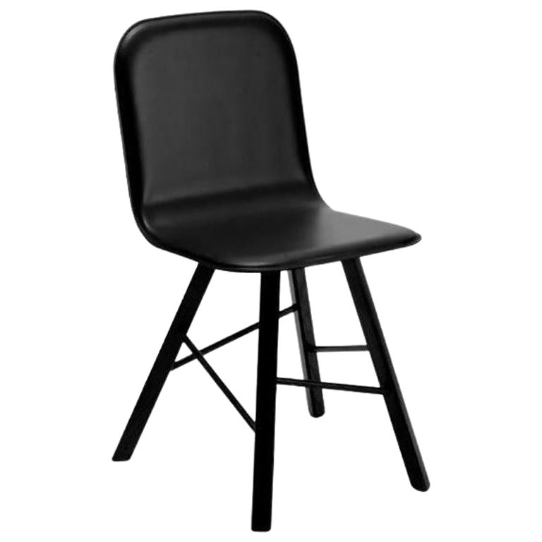 Tria Einfacher Stuhl, gepolstert, schwarzes Leder und Eichenbeine von Colé Italia im Angebot