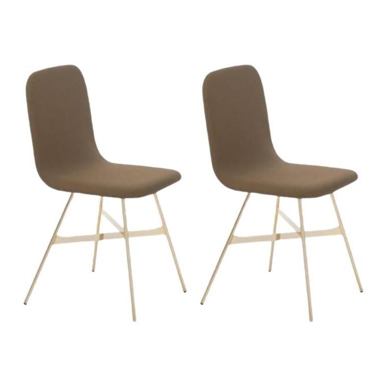 Set of 2, Tria Gold Upholstered, Walnut by Colé Italia For Sale