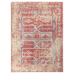 Alfombra de estilo tribal desgastada de Rug & Kilim en azul y dibujo geométrico rojo