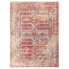 Rug & Kilim’s Distressed Tribal Style Rug in Blue, Red Geometric Pattern