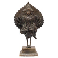 Bronze Kartikeya-Figur auf Pfauenhalterung aus Bronze, um 1900