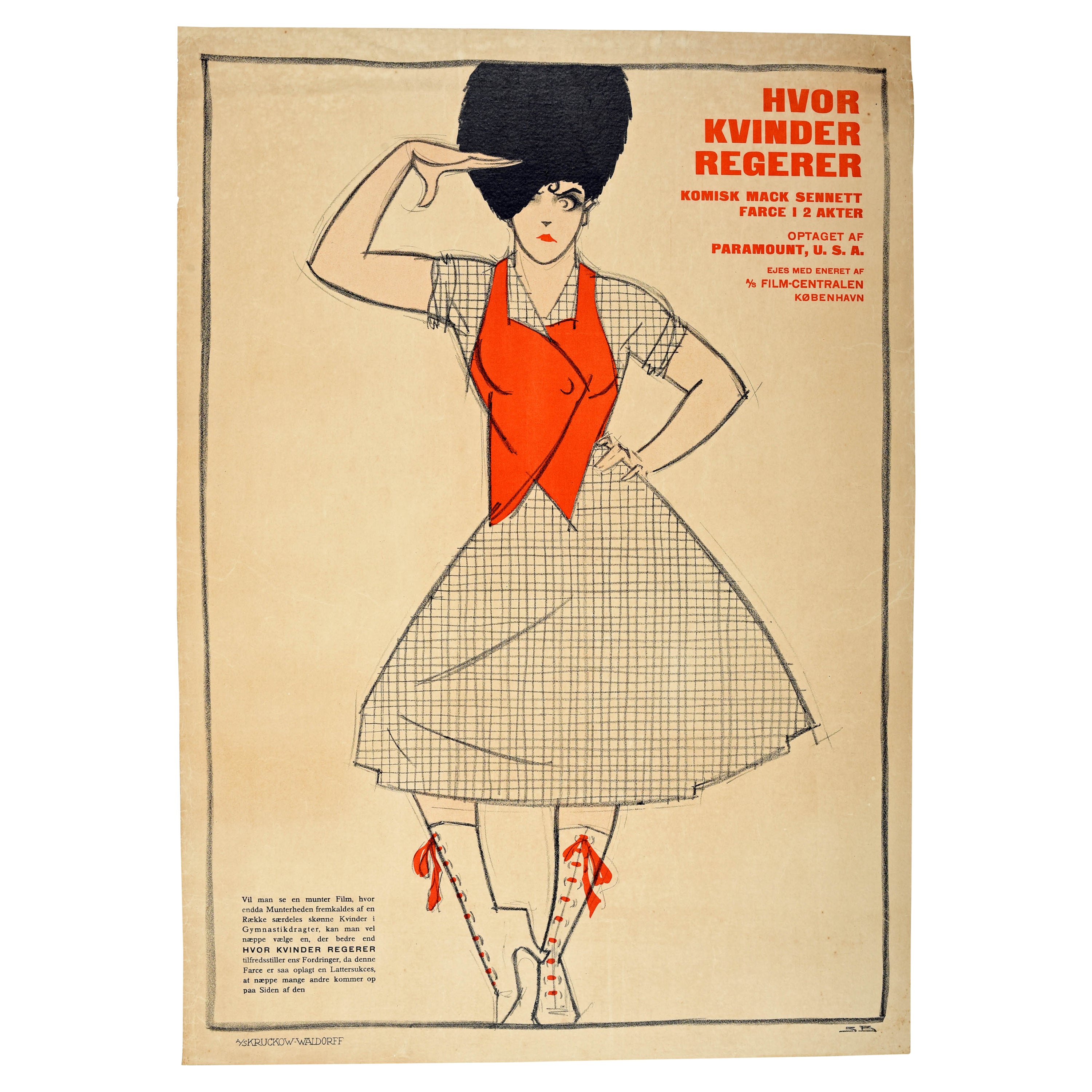 Original Antique Danish Movie Poster Where Women Rule Sven Brasch Design Art For Sale