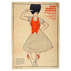 Original Antique Danish Movie Poster Where Women Rule Sven Brasch Design Art