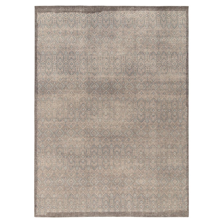 Rug and Kilim's Hand-Knotted Distressed Style Rug, Gray, Blue Geometric ...