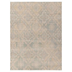 Rug & Kilim's Distressed Transitional Deco Style Rug, Cream, Blue Floral