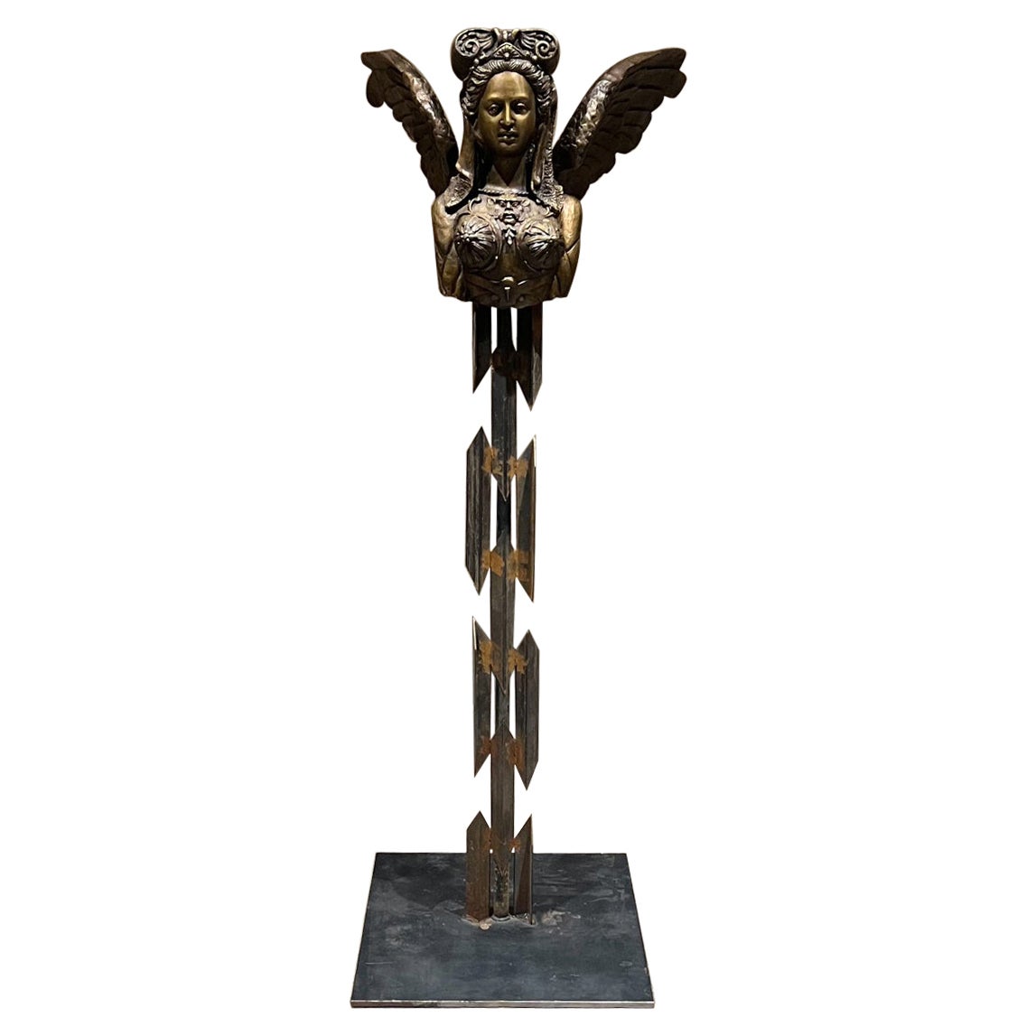 Spectacular Greek Sphinx Sculpture Female Bronze and Forged Steel For Sale