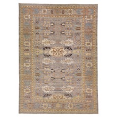 Gray Modern Sultanabad Handmade Persian Wool Rug with Allover Motif