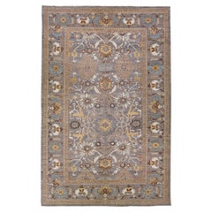 Floral Modern Persian Sultanabad Handmade Oversize Wool Rug with Grey Field