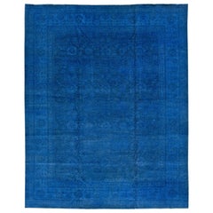 Blue Modern Peshawar Overdyed Handmade Indian Wool Rug