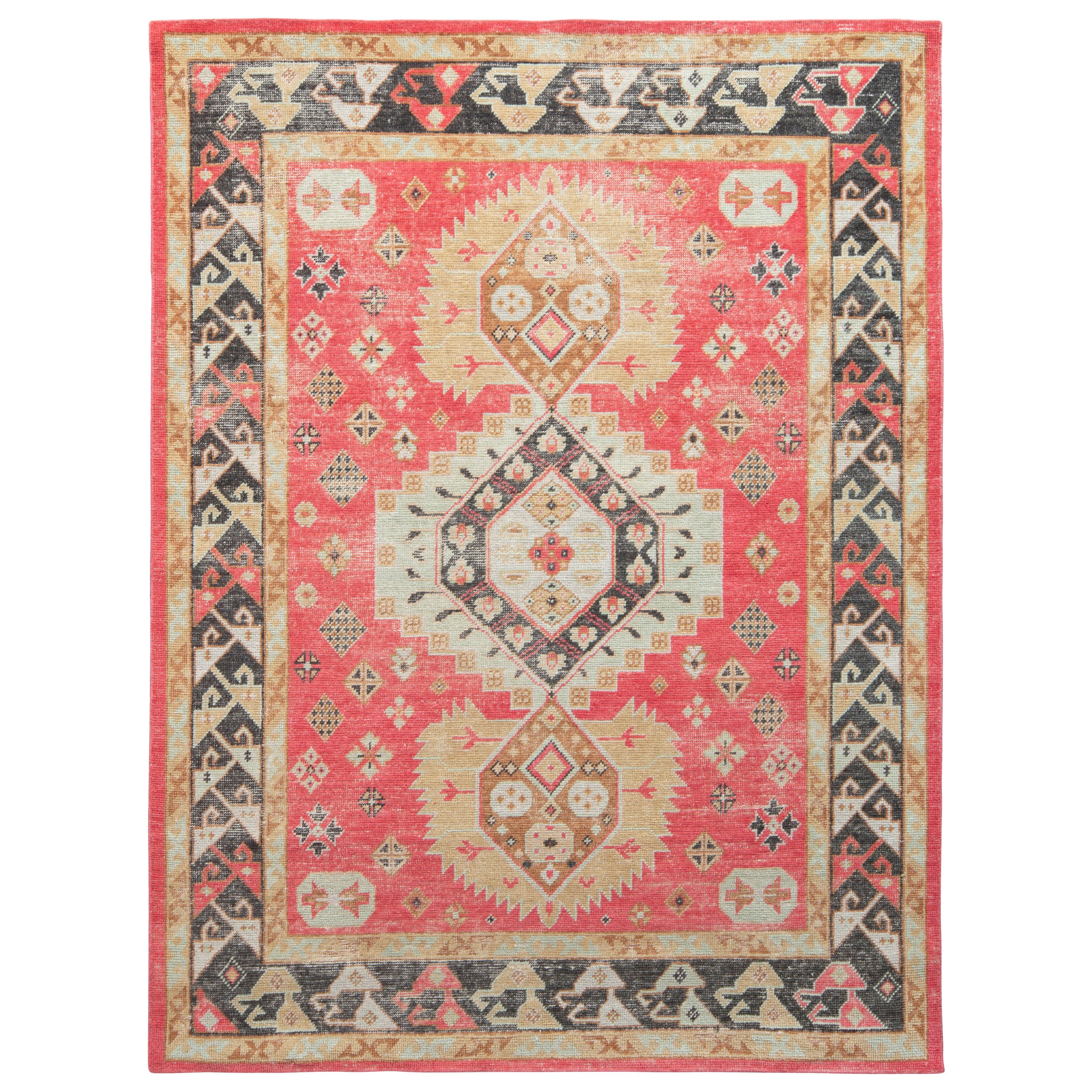 Tapis de style classique usé de Rug & Kilim en rouge, motif médaillon beige-brun