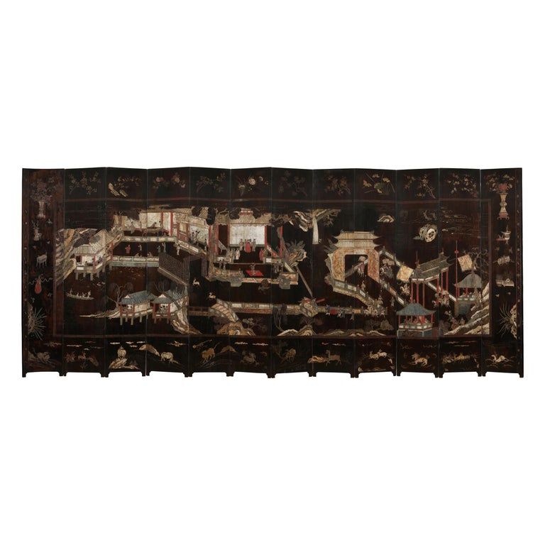 Monumental Asian Coromandel Twelve Panel Screen at 1stDibs