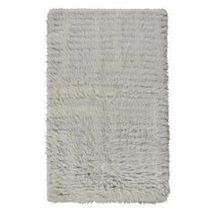 Rug & Kilim’s Moroccan Style Shag Rug in Solid Gray-White, High Pile