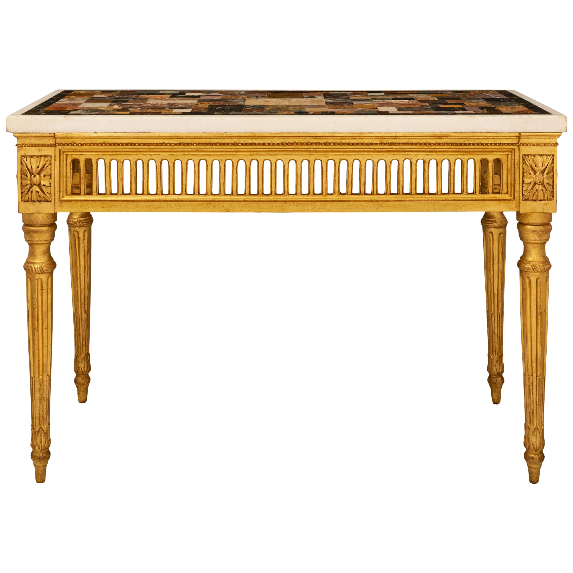 Italian 19th Century Louis XVI St. Giltwood and Specimen Marble Console