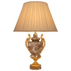 French 19th Century Louis XVI St. Ormolu and Rouge Royale Marble Lamp