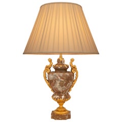 Lampe Louis XVI du XIXe siècle en bronze doré et marbre rouge royal