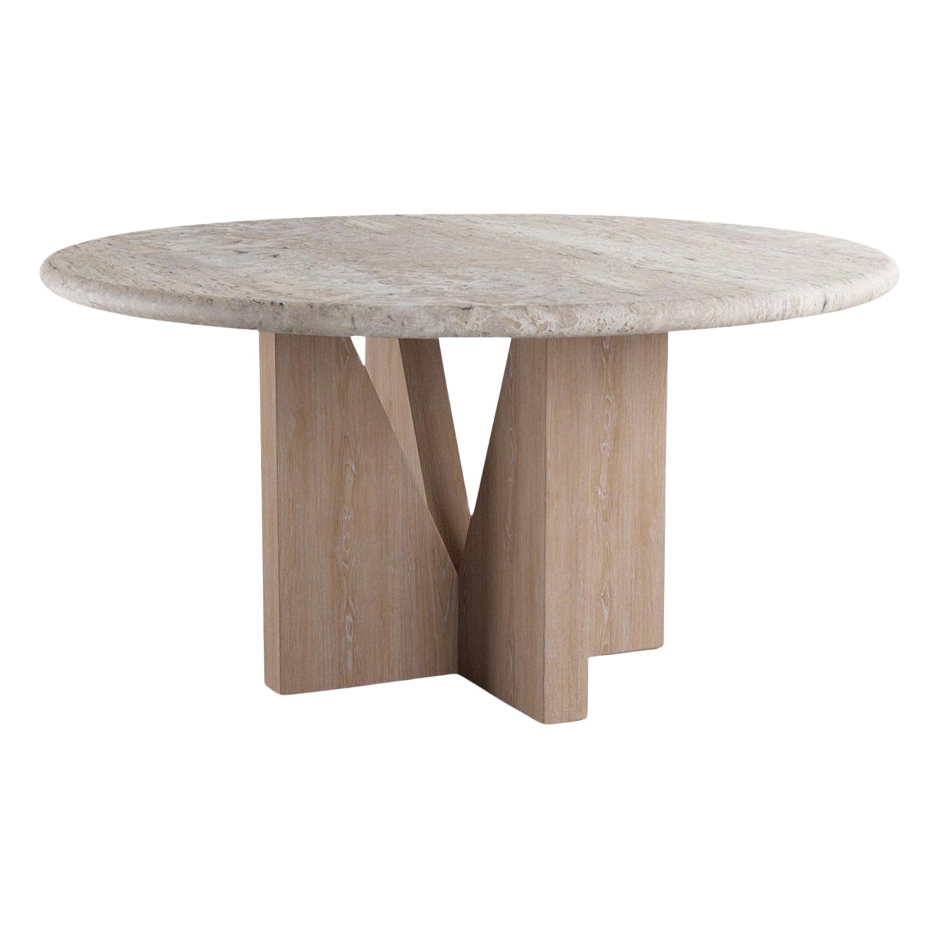 "Elysées" Travertine and Cerused French Oak Dining Table by Christiane Lemieux