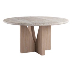"Elysées" Travertine and Cerused French Oak Dining Table by Christiane Lemieux