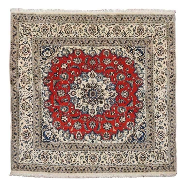 Square Persian Wool and Silk Naein For Sale at 1stDibs