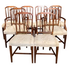 Set of 8 Mahogany Federal Style Upholstered Dining Chairs with Satinwood Inlay