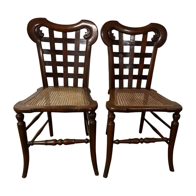 Pair of Regency Inspired Side Chairs with Caned Seats For Sale