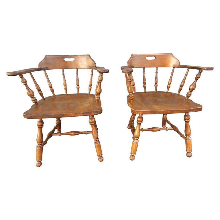 1970s Ethan Allen Heirloom Nutmeg Maple Lowback Windsor Chairs, a Pair