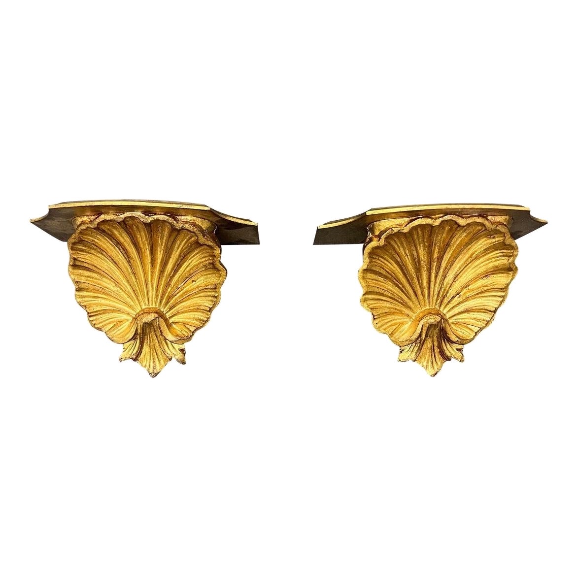 Pair of Mid Century Italian Giltwood Shell Form Brackets