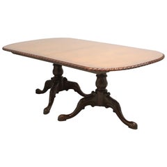 Retro MAITLAND SMITH Walnut Burl Banded Gadroon Edge Double Pedestal Dining Table