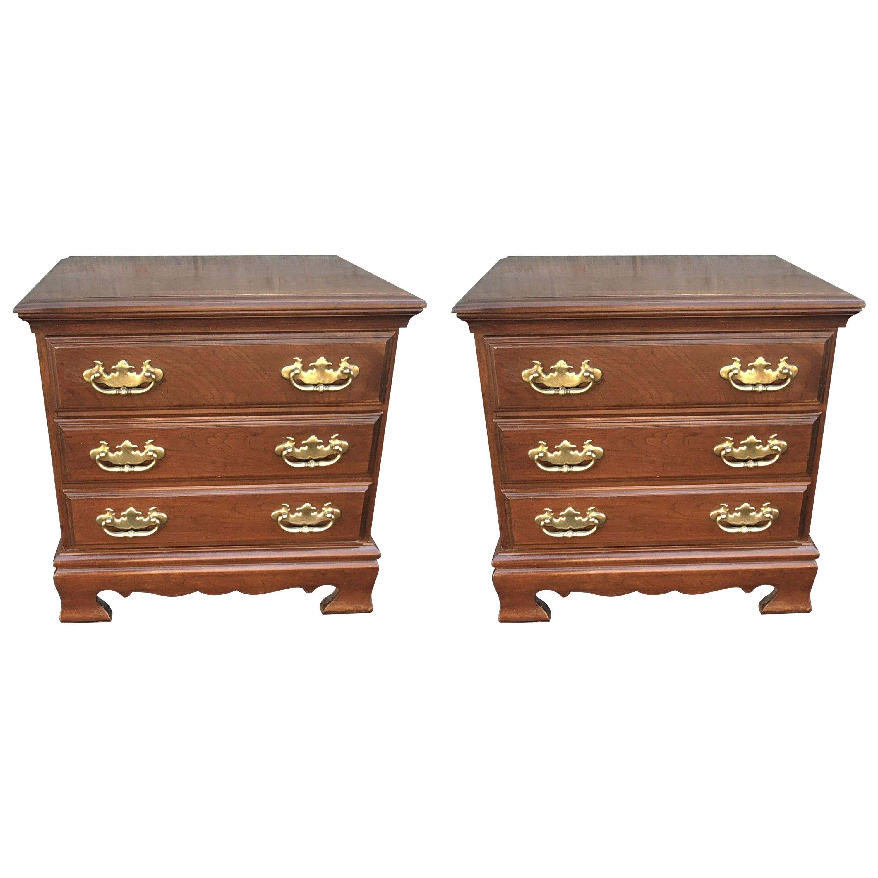 Pair of Antique Cherry Cabriole Leg Nightstands at 1stDibs