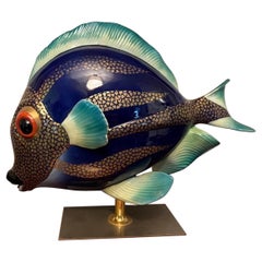 1980s Oggetti "Mangani" Nautical Fish Porcelain Sculpture Large Scale on Stand!