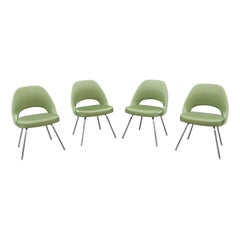 Mid-Century Modern Knoll Eero Saarinen Green Executive Armless Chairs, Set of 4