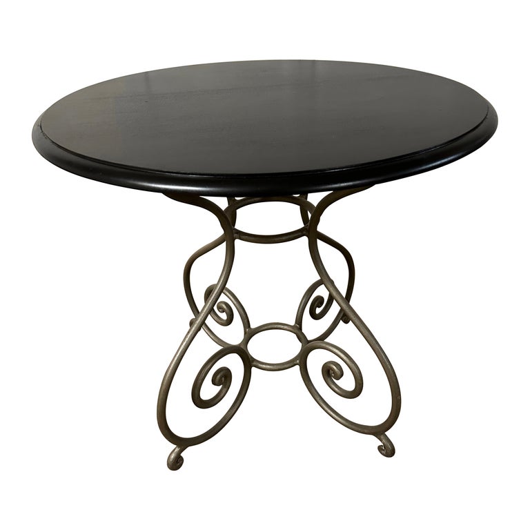 Round Metal Bistro Table with Wood Top For Sale